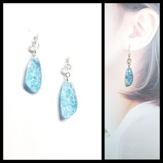 No.1328-B　琉球ガラス(小ぶり)☆ピアス・イヤリング(スカイブルー)(ピアス)