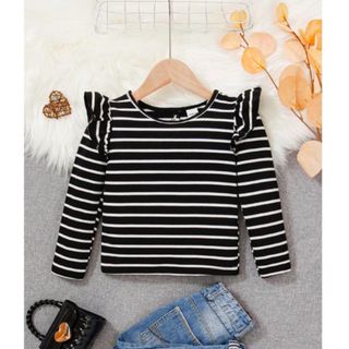 SHEIN - SHEIN 女の子用ストライプカジュアルTシャツ