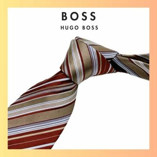 HUGO BOSS - ヒューゴボス　ネクタイ　レジメンタル　マルチストライプ　ワインレッド　ゴールド