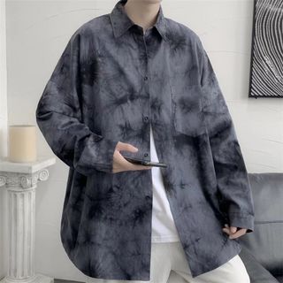 残り僅か！柄シャツ　XL　メンズ　個性的　韓国　羽織　ダイダイ(シャツ)