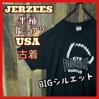 ジャージーズ(JERZEES)のXL フットボール ジャージーズ ブラック メンズ USA古着 半袖 Tシャツ(Tシャツ/カットソー(半袖/袖なし))