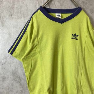 アディダス(adidas)の【デサント製、抹茶カラー、リンガーTシャツ】adidasワンポイント刺繍ロゴ緑(Tシャツ/カットソー(半袖/袖なし))