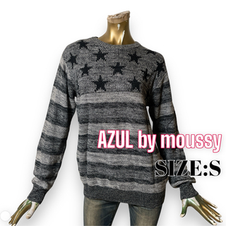 AZUL by moussy - AZUL ♥ メンズ  星条柄 ボーダー ジャガード クルーネック ニット