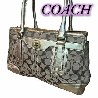 コーチ(COACH)の美品　COACH　コーチ　ターンロック　シグネチャー　トートバッグ　肩がけ可(トートバッグ)