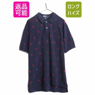 ラルフローレン(Ralph Lauren)の90s ポロ ラルフローレン 鹿の子 半袖 ポロシャツ メンズ XL 古着 90年代 オールド 半袖シャツ ポニー刺繍 総柄 ネイビー 大きいサイズ 紺(ポロシャツ)