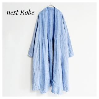 nest Robe - nest Robe ネストローブ リネンガウン 羽織 ブルー ロングカーディガン
