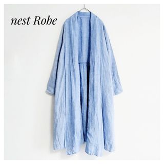 ネストローブ(nest Robe)のnest Robe ネストローブ リネンガウン 羽織 ブルー ロングカーディガン(カーディガン)