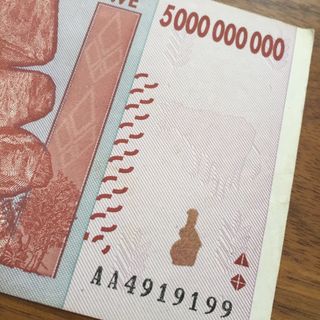 使用品 エラー紙幣 ジンバブエドル紙幣 5ビリオン 99(印刷物)