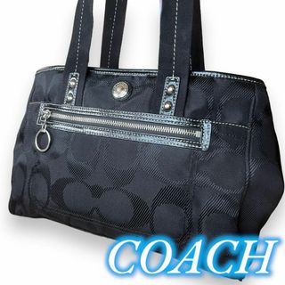 コーチ(COACH)の美品　コーチ　デイジートート　ナイロンキャンバス　シグネチャー　ブラック(トートバッグ)