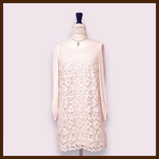 ジュジュエッタ(JugeETTA)のシフォンスリーブレースワンピース　Pink　S　ドレスワンピース　量産型(ミニワンピース)