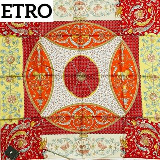 エトロ(ETRO)の極美品 ★ETRO★ スカーフ 大判 ペイズリー 動物 シルク レッド タグ付き(バンダナ/スカーフ)