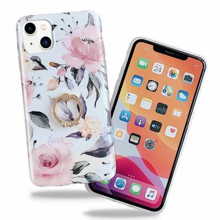 MuZiF iPhone 15 Pro 用 ケース リング付き かわいい 花柄 (その他)