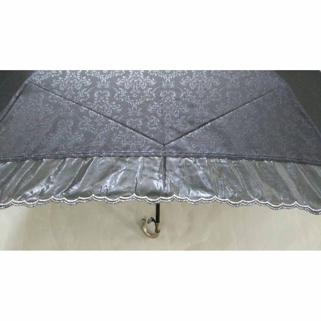 晴雨兼用傘　日傘　折りたたみ傘　柄＆無地オーガンジー切継ぎ　縁シルバー　新品 レディースのファッション小物(傘)の商品写真