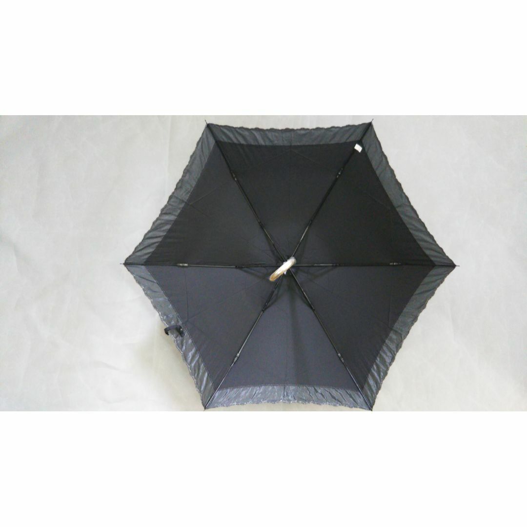晴雨兼用傘　日傘　折りたたみ傘　柄＆無地オーガンジー切継ぎ　縁シルバー　新品 レディースのファッション小物(傘)の商品写真