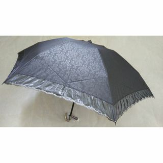 晴雨兼用傘　日傘　折りたたみ傘　柄＆無地オーガンジー切継ぎ　縁シルバー　新品(傘)