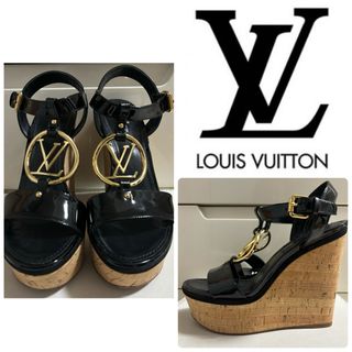 ルイヴィトン(LOUIS VUITTON)の美品　ルイヴィトン　マドレーヌ　厚底　コルク　ウエッジ　サンダル　ブラック　黒(サンダル)