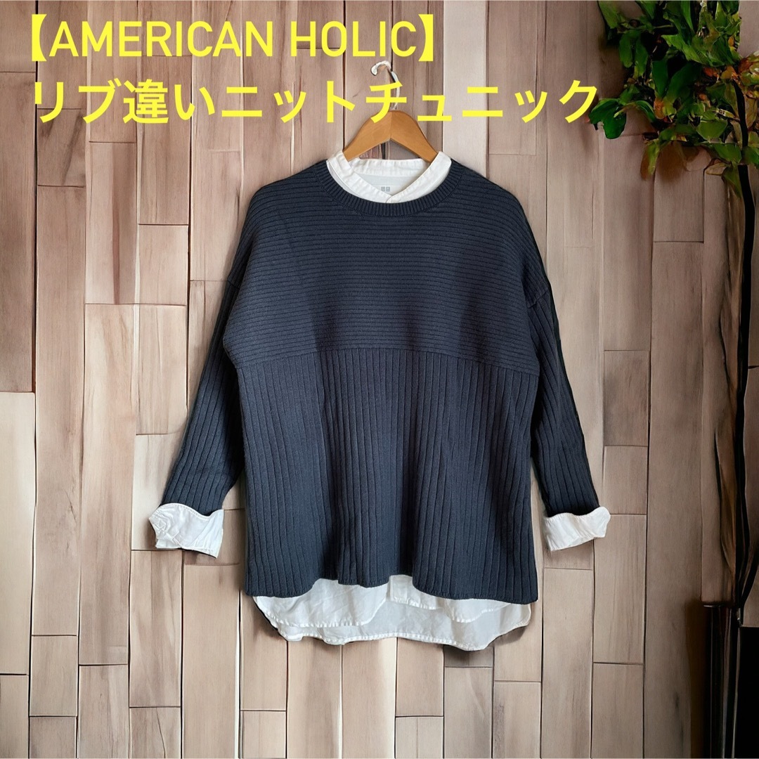 AMERICAN HOLIC(アメリカンホリック)の【AMERICAN HOLIC】リブ違いニットチュニック レディースのトップス(ニット/セーター)の商品写真