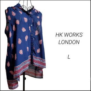 ☆HK WORKS LONDON☆ノースリーブシャツ☆ペイズリー柄☆Lサイズ☆(シャツ/ブラウス(半袖/袖なし))