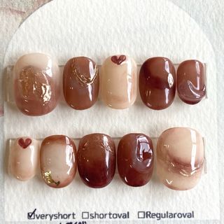 【現品】ボンボンショコラ🍫♥️ハートニュアンスネイル コスメ/美容のネイル(つけ爪/ネイルチップ)の商品写真