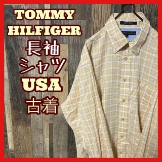 トミーヒルフィガー(TOMMY HILFIGER)のトミーヒルフィガー メンズ チェック ボタンダウン イエロー L シャツ 古着(シャツ)