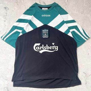 アディダス(adidas)の【レア】90s アディダス リバプール サッカー 刺繍ロゴ切り替え Tシャツ 緑(Tシャツ/カットソー(半袖/袖なし))