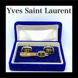 イヴサンローラン(Yves Saint Laurent)の美品　イヴサンローラン　ネクタイピン　カフス　セット　箱付き　結婚式　石　金　黒(ネクタイピン)