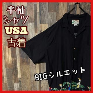 アロハ 柄シャツ メンズ ブラック 2XL シャツ USA古着 90s 半袖(シャツ)