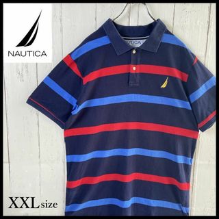 ノーティカ(NAUTICA)のノーティカ NAUTICA ポロシャツ 刺繍ロゴ ボーダー柄 古着 XXL(ポロシャツ)