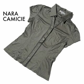 ナラカミーチェ(NARACAMICIE)の美品 ナラカミーチェ スキッパーカラー ポロシャツ 1 M グレー 半袖 夏 綿(ポロシャツ)