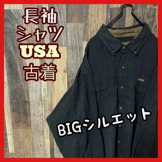 ボタンダウン シャツ 無地 2XL メンズ ブラック系 USA古着 90s 長袖(シャツ)