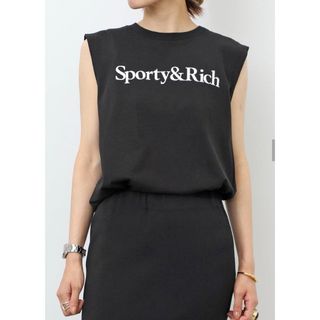 アパルトモンドゥーズィエムクラス(L'Appartement DEUXIEME CLASSE)の美品SPORTY&RICH SERIF LOGO MUSCLE TEE ブラック(Tシャツ(半袖/袖なし))