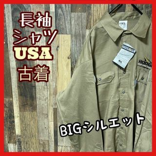 ワーク メンズ ベージュ ワッペン XL シャツ USA古着 90s 長袖(シャツ)