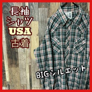 チェック グリーン アメカジ メンズ XL シャツ USA古着 90s 長袖(シャツ)