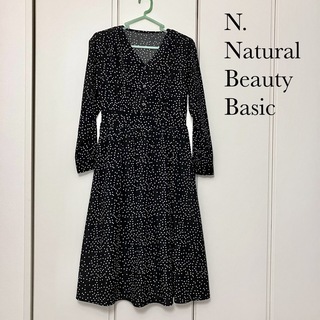 N. Natural Beauty Basic ドット柄ワンピース　ブラック