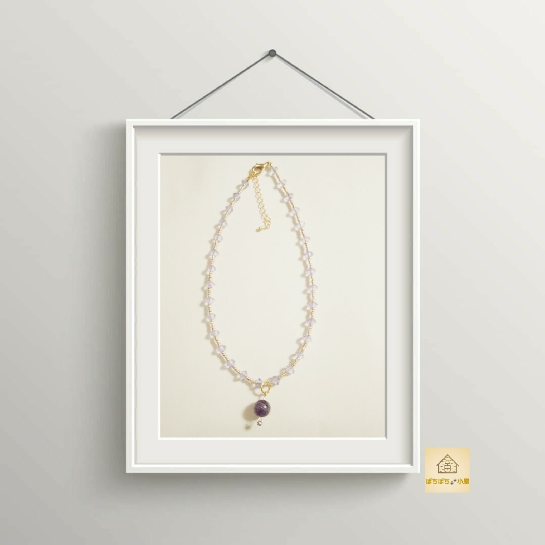 🐾 天然石 紫水晶 アメジスト ビーズ チョーカー ネックレス ハンドメイドのアクセサリー(ネックレス)の商品写真