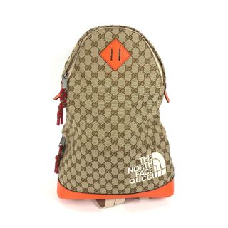 グッチ(Gucci)のグッチ GUCCI THE NORTH FACE ノースフェイス 650288 GG ミディアム バックパック カバン リュックサック GGキャンバス ベージュ×オレンジ(バッグパック/リュック)