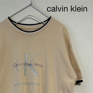 Calvin Klein - 古着 90s calvin klein jeans リンガーＴシャツ ベージュ