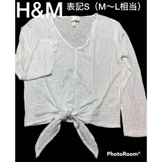 エイチアンドエム(H&M)のH&M エイチアンドエム　白　リネン麻　ブラウス　カットソー　トップス　リボン(カットソー(長袖/七分))