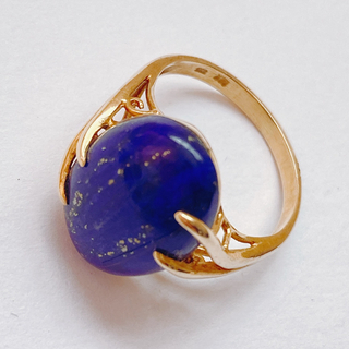 ラピスラズリ　大粒リング　指輪　14K ゴールド　美品　16号　天然石　青い宝石(リング(指輪))