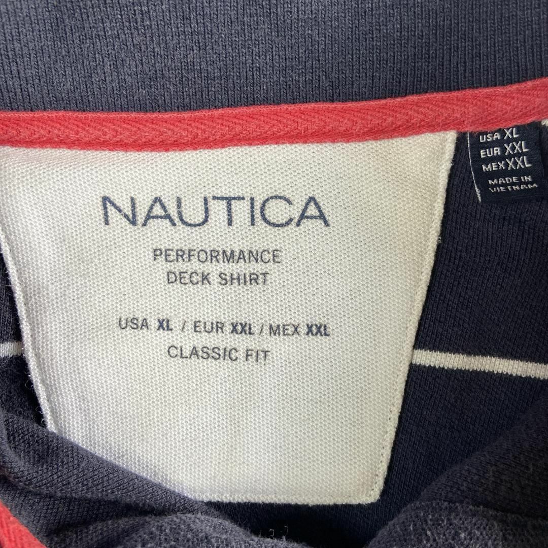 NAUTICA(ノーティカ)のノーティカ NAUTICA ポロシャツ 刺繍ロゴ 古着 ボーダー ネイビー XL メンズのトップス(ポロシャツ)の商品写真