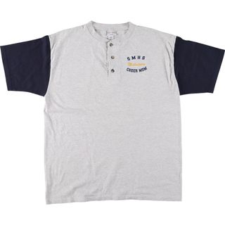 アンビル(Anvil)の古着 アンビル Anvil ツートンカラー ヘンリーネック 刺繍Tシャツ メンズL /eaa442943(Tシャツ/カットソー(半袖/袖なし))