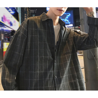 【新品】XLサイズ ブラック チェック シャツ 長袖 チェック メンズ(シャツ)