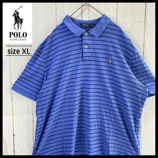 ポロラルフローレン(POLO RALPH LAUREN)のラルフローレン ポロシャツ 刺繡ロゴ 90s 古着 ボーダー柄 ブルー XL(パーカー)