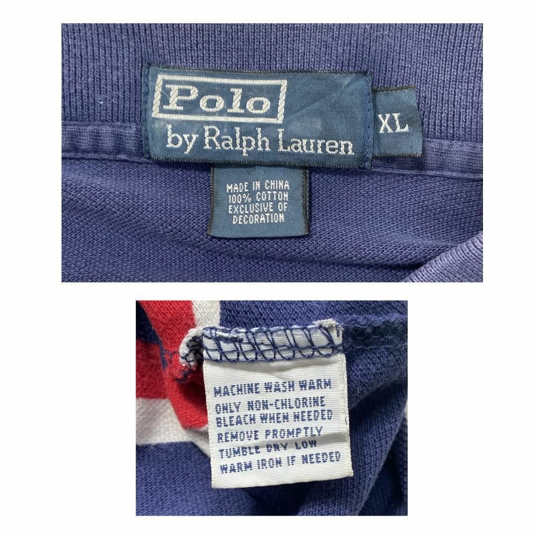 POLO RALPH LAUREN(ポロラルフローレン)のポロラルフローレン ポロシャツ 刺繡ロゴ 90s 古着 ボーダー XL ネイビー メンズのトップス(ポロシャツ)の商品写真