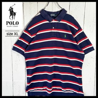 ポロラルフローレン(POLO RALPH LAUREN)のポロラルフローレン ポロシャツ 刺繡ロゴ 90s 古着 ボーダー XL ネイビー(ポロシャツ)