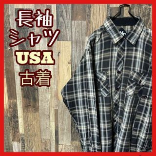 チェック グレー メンズ L アメカジ シャツ USA古着 90s 長袖(シャツ)