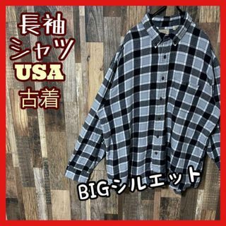 チェック メンズ アメカジ ボタンダウン XL グレー シャツ USA古着 長袖(シャツ)