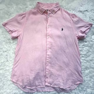 ポロラルフローレン(POLO RALPH LAUREN)のポロラルフローレン　麻　リネン　シャツ L ピンク　半袖　ボタンダウン　現行タグ(シャツ/ブラウス(半袖/袖なし))