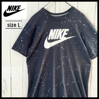 ナイキ(NIKE)のナイキ NIKE スウッシュ ペイントグラフィック加工 90s古着 L ブラック(Tシャツ/カットソー(半袖/袖なし))