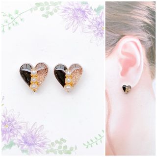 jelブラック×Mag jelブラウン10mmハートピアス/イヤリング(ピアス)